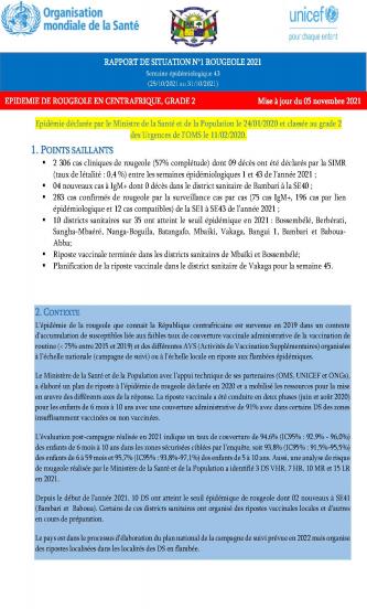 Riposte à l'épidémie de rougeole en RCA: rapports de situation